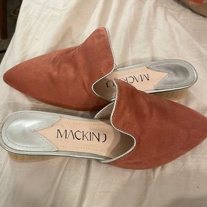 Suede mules with wooden heel never worn